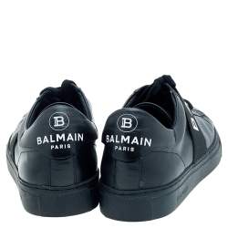 Pre Owned Balmain Black Leather Slip On Sneakers Size 39