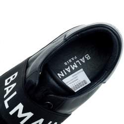 Pre Owned Balmain Black Leather Slip On Sneakers Size 39