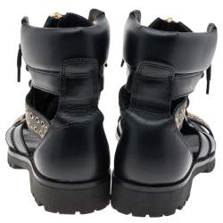 Pre Owned Balmain Black Leather Embellished Flat Sandals Size 37