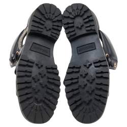 Pre Owned Balmain Black Leather Embellished Flat Sandals Size 37