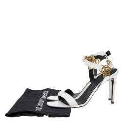Pre Owned Balmain White Leather Pernille Logo Ankle Strap Sandals Size 37