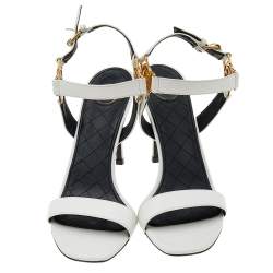 Pre Owned Balmain White Leather Pernille Logo Ankle Strap Sandals Size 37