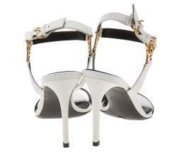 Pre Owned Balmain White Leather Pernille Logo Ankle Strap Sandals Size 37
