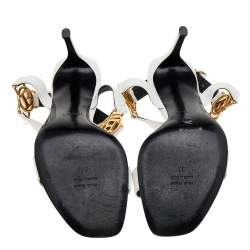 Pre Owned Balmain White Leather Pernille Logo Ankle Strap Sandals Size 37