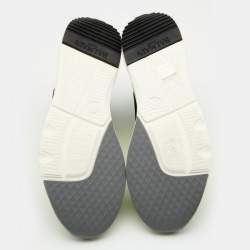 Pre Owned Balmain Neon Green Stretch Knit And Leather Cameron Embossed Logo High Top Sneakers Size 39