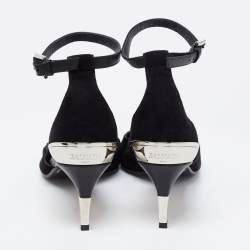Pre Owned Balmain Black Suede and Logo Embossed Leather Ankle-Strap Pumps Size 36