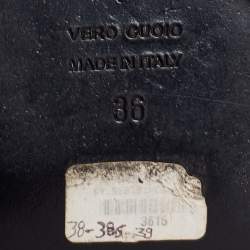 Pre Owned Balmain Black Suede and Logo Embossed Leather Ankle-Strap Pumps Size 36