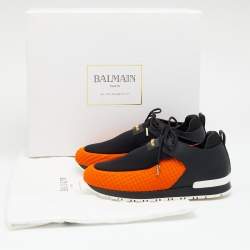 Balmain Black/Orange Quilted Neoprene and Leather Low Top Sneakers Size 37