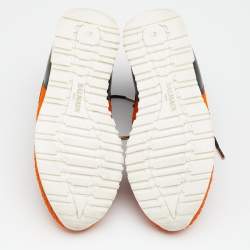 Balmain Black/Orange Quilted Neoprene and Leather Low Top Sneakers Size 37