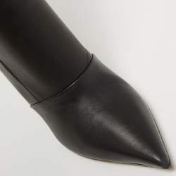 Pre Owned Balmain Black Leather Knee Length Boots Size 38