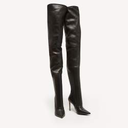 Pre Owned Balmain Black Leather Knee Length Boots Size 38