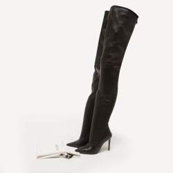 Pre Owned Balmain Black Leather Knee Length Boots Size 38
