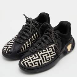 Balmain Black/White Monogram Fabric and Suede Lace Up Sneakers Size 38