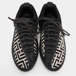 Balmain Black/White Monogram Fabric and Suede Lace Up Sneakers Size 38