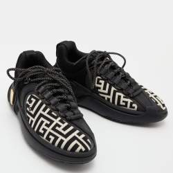 Balmain Black/White Monogram Fabric and Suede Lace Up Sneakers Size 38