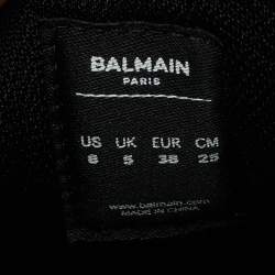 Balmain Black/White Monogram Fabric and Suede Lace Up Sneakers Size 38