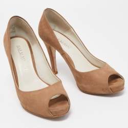 Balmain Brown Nubuck Leather Peep Toe Platform Pumps Size 37