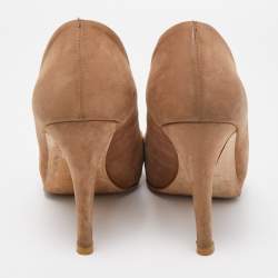 Balmain Brown Nubuck Leather Peep Toe Platform Pumps Size 37