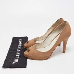 Balmain Brown Nubuck Leather Peep Toe Platform Pumps Size 37