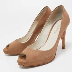 Balmain Brown Nubuck Leather Peep Toe Platform Pumps Size 37