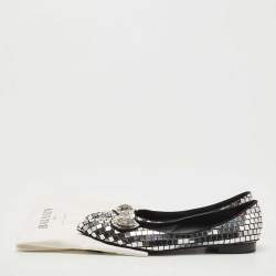 Balmain Silver/Black Suede and Embellished Ballet Flats Size 39