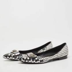 Balmain Silver/Black Suede and Embellished Ballet Flats Size 39