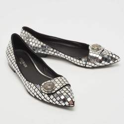 Balmain Silver/Black Suede and Embellished Ballet Flats Size 39