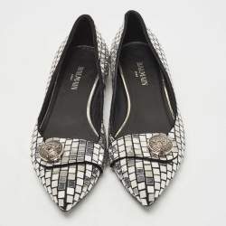Balmain Silver/Black Suede and Embellished Ballet Flats Size 39