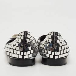 Balmain Silver/Black Suede and Embellished Ballet Flats Size 39
