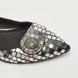 Balmain Silver/Black Suede and Embellished Ballet Flats Size 39