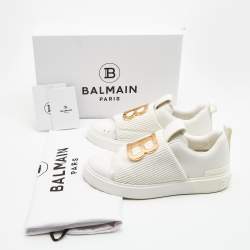 Pre Owned Balmain White Leather and Fabric B-Court Sneakers Size 40