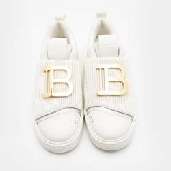 Pre Owned Balmain White Leather and Fabric B-Court Sneakers Size 40
