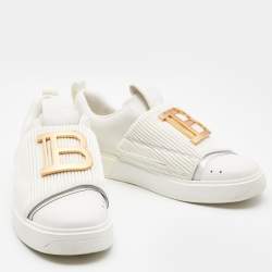 Pre Owned Balmain White Leather and Fabric B-Court Sneakers Size 40