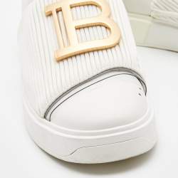 Pre Owned Balmain White Leather and Fabric B-Court Sneakers Size 40