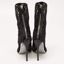 Balmain Black Mesh and Fabric Ankle Boots Size 38