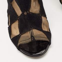 Balmain Black Mesh and Fabric Ankle Boots Size 38