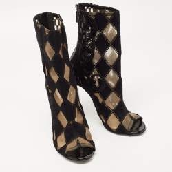 Balmain Black Mesh and Fabric Ankle Boots Size 38