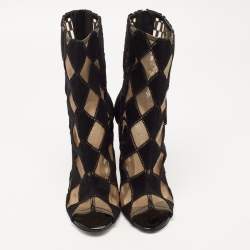 Balmain Black Mesh and Fabric Ankle Boots Size 38