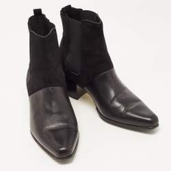 Balmain Black Leather and Suede Ankle Boots Size 39