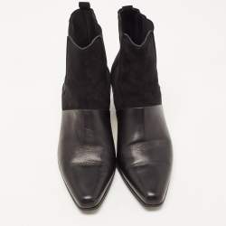 Balmain Black Leather and Suede Ankle Boots Size 39