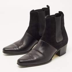 Balmain Black Leather and Suede Ankle Boots Size 39