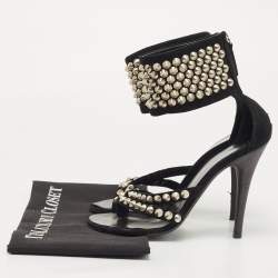 Balmain Black Suede Studded Ankle Cuff Sandals Size 38