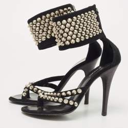 Balmain Black Suede Studded Ankle Cuff Sandals Size 38