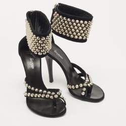 Balmain Black Suede Studded Ankle Cuff Sandals Size 38