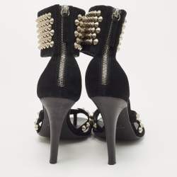 Balmain Black Suede Studded Ankle Cuff Sandals Size 38