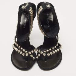 Balmain Black Suede Studded Ankle Cuff Sandals Size 38
