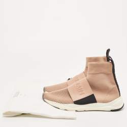 Pre Owned Balmain Blush Pink Stretch Knit  High Top Sneakers Size 37.5