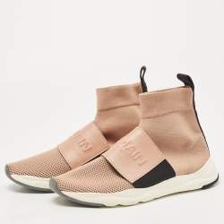 Pre Owned Balmain Blush Pink Stretch Knit  High Top Sneakers Size 37.5