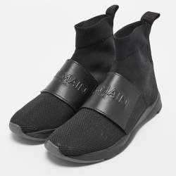 Balmain Black Fabric and Leather Cameron Sock Sneakers Size 38