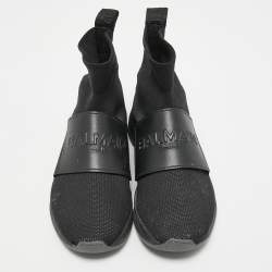 Balmain Black Fabric and Leather Cameron Sock Sneakers Size 38